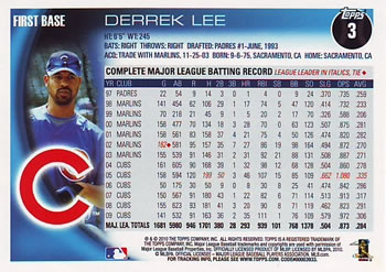 2010 Topps #3 Derrek Lee Back