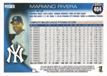2010 Topps #404 Mariano Rivera Back