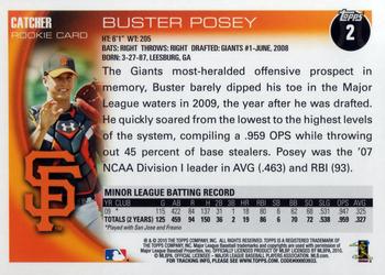 2010 Topps #2 Buster Posey Back