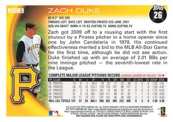 2010 Topps #26 Zach Duke Back