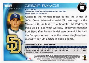 2010 Topps #98 Cesar Ramos Back