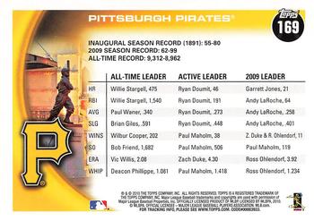 2010 Topps #169 Pirates Franchise History Back