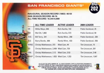 2010 Topps #202 Giants Franchise History Back