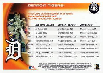 2010 Topps #408 Tigers Franchise History Back