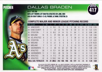2010 Topps #417 Dallas Braden Back