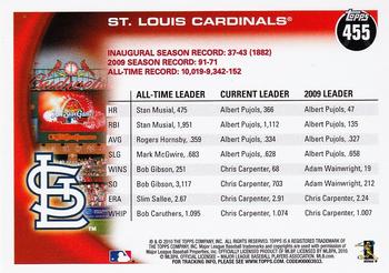 2010 Topps #455 Cardinals Franchise History Back