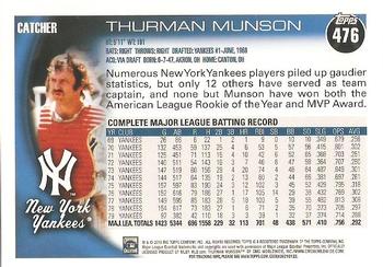 2010 Topps #476 Thurman Munson Back
