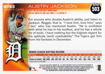 2010 Topps #503 Austin Jackson Back