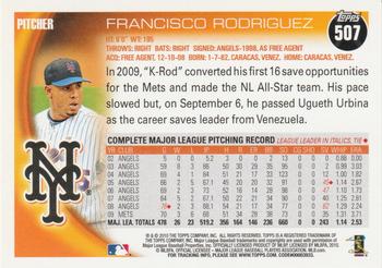 2010 Topps #507 Francisco Rodriguez Back