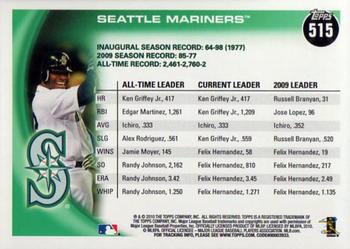 2010 Topps #515 Seattle Mariners Franchise History Back