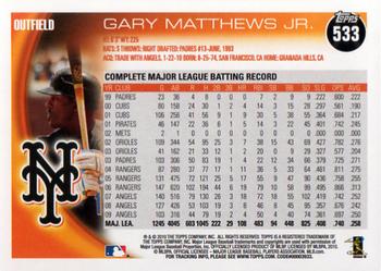 2010 Topps #533 Gary Matthews Jr. Back