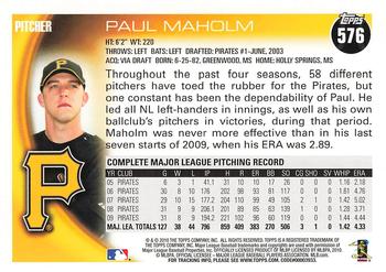 2010 Topps #576 Paul Maholm Back