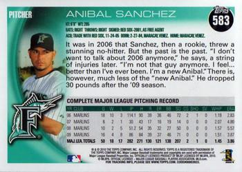 2010 Topps #583 Anibal Sanchez Back