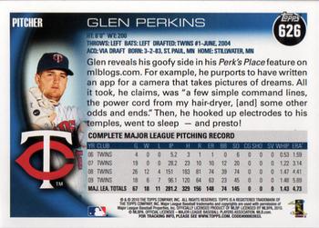 2010 Topps #626 Glen Perkins Back