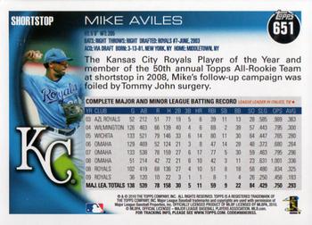 2010 Topps #651 Mike Aviles Back