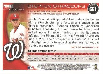 2010 Topps #661 Stephen Strasburg Back