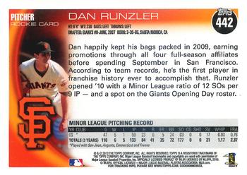 2010 Topps #442 Dan Runzler Back