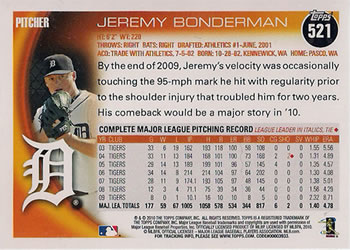 2010 Topps #521 Jeremy Bonderman Back