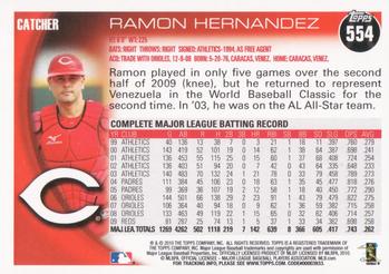 2010 Topps #554 Ramon Hernandez Back