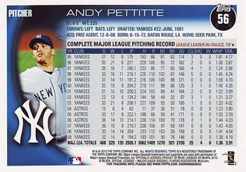 2010 Topps #56 Andy Pettitte Back