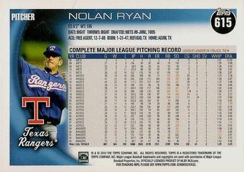 2010 Topps #615 Nolan Ryan Back