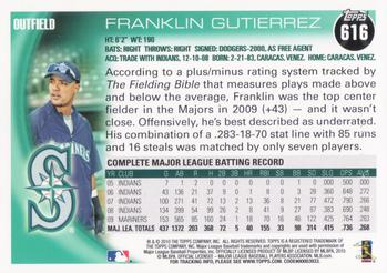 2010 Topps #616 Franklin Gutierrez Back