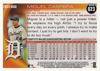 2010 Topps #623 Miguel Cabrera Back