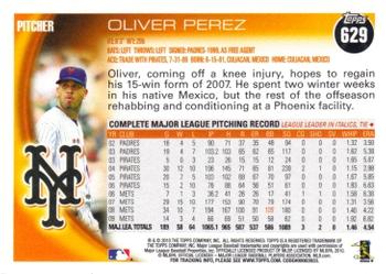 2010 Topps #629 Oliver Perez Back