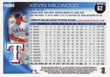 2010 Topps #62 Kevin Millwood Back