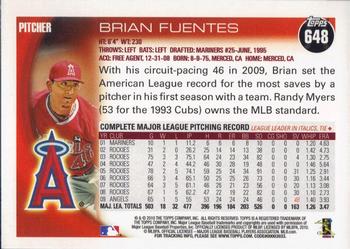 2010 Topps #648 Brian Fuentes Back