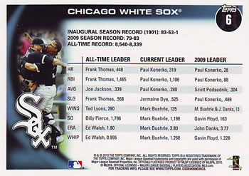 2010 Topps #6 White Sox Franchise History Back