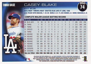 2010 Topps #74 Casey Blake Back