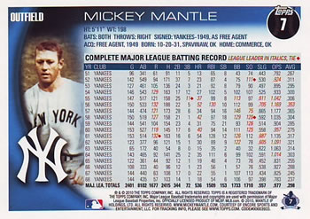 2010 Topps #7 Mickey Mantle Back
