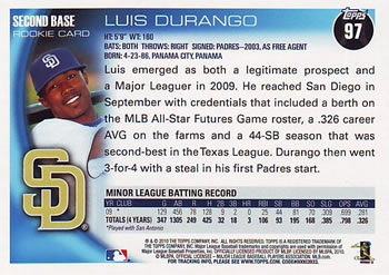2010 Topps #97 Luis Durango Back