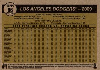 2010 Topps Heritage #86 Los Angeles Dodgers Back