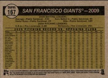 2010 Topps Heritage #167 San Francisco Giants Back
