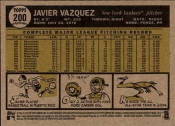 2010 Topps Heritage #200 Javier Vazquez Back
