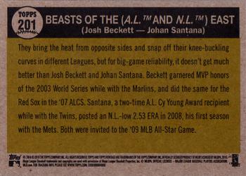 2010 Topps Heritage #201 Beasts of the (A.L. & N.L.) East (Josh Beckett / Johan Santana) Back