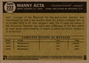 2010 Topps Heritage #222 Manny Acta Back