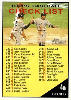 2010 Topps Heritage #273 Checklist: 227-302 Front