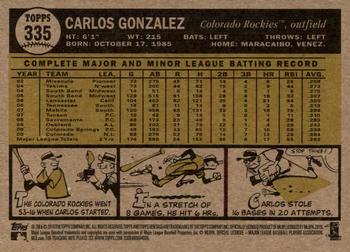 2010 Topps Heritage #335 Carlos Gonzalez Back