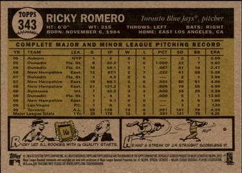 2010 Topps Heritage #343 Ricky Romero Back