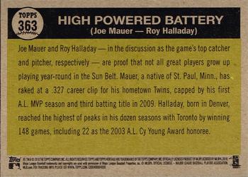 2010 Topps Heritage #363 High Powered Battery (Joe Mauer / Roy Halladay) Back