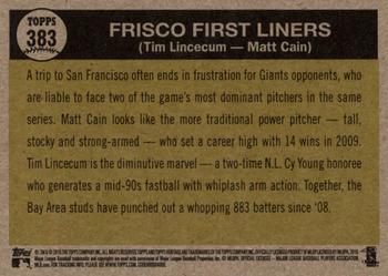 2010 Topps Heritage #383 Frisco First Liners (Matt Cain / Tim Lincecum) Back