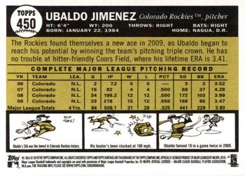 2010 Topps Heritage #450 Ubaldo Jimenez Back