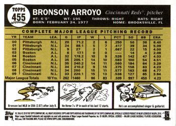 2010 Topps Heritage #455 Bronson Arroyo Back