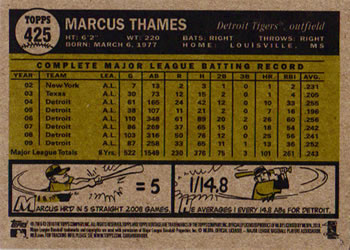 2010 Topps Heritage #425 Marcus Thames Back