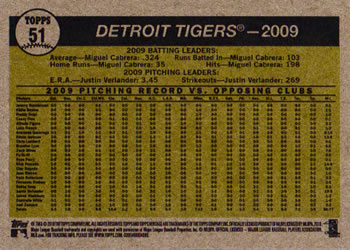 2010 Topps Heritage #51 Detroit Tigers Back