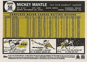 2010 Topps Heritage #56 Mickey Mantle Back