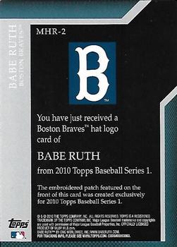 2010 Topps - Manufactured Hat Logo Patch #MHR-2 Babe Ruth Back